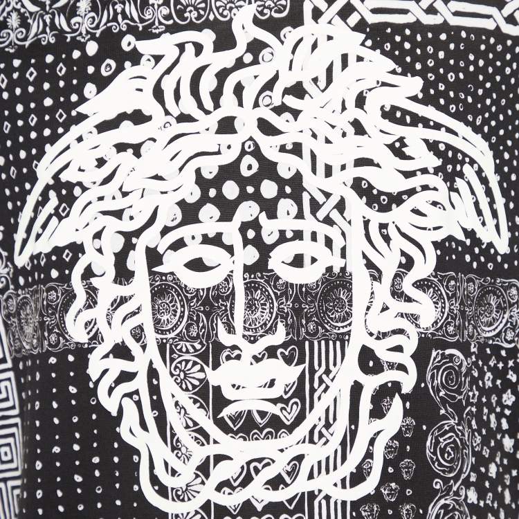 Pre Owned Versace Black Bandana & Medusa Head Printed Cotton Knit T-Shirt XL