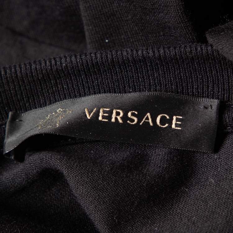 مملوكة مسبقًا Versace Black Medusa Wave Embroidered Cotton Knit T-Shirt XL