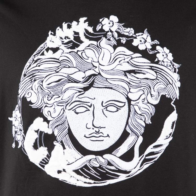 مملوكة مسبقًا Versace Black Medusa Wave Embroidered Cotton Knit T-Shirt XL