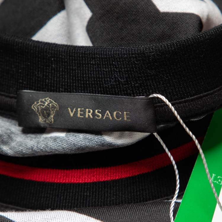 Pre Owned Versace Black Logo Letter Printed Cotton Knit T-Shirt XXL