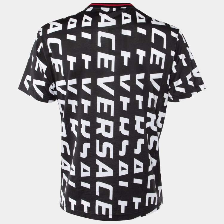 Pre Owned Versace Black Logo Letter Printed Cotton Knit T-Shirt XXL