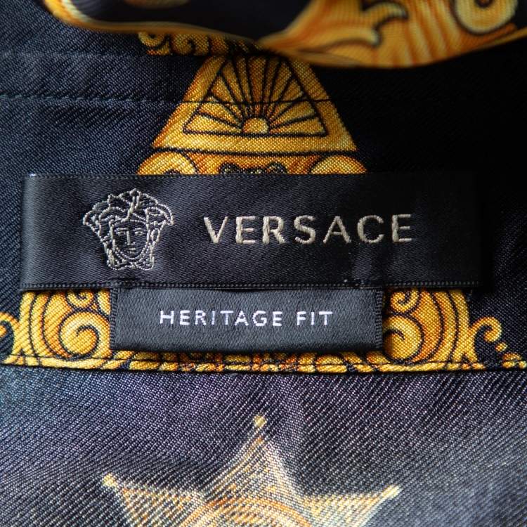 Pre Owned Versace Black Baroque Printed Silk Heritage Fit Shirt M