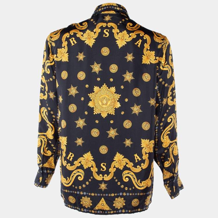 Pre Owned Versace Black Baroque Printed Silk Heritage Fit Shirt M