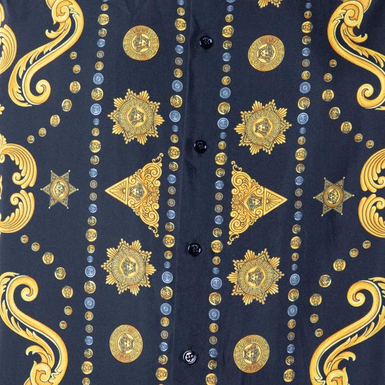 Pre Owned Versace Black Baroque Printed Silk Heritage Fit Shirt M