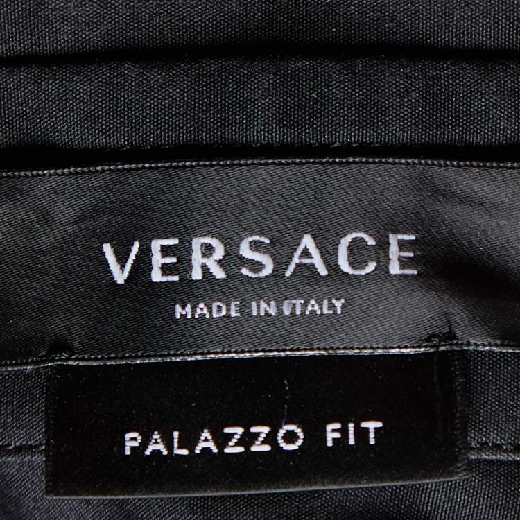 Pre Owned Versace Black Cotton Medusa Head Embroidered Palazzo Fit Shirt XXL