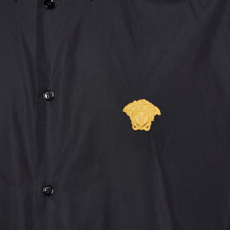 Pre Owned Versace Black Cotton Medusa Head Embroidered Palazzo Fit Shirt XXL