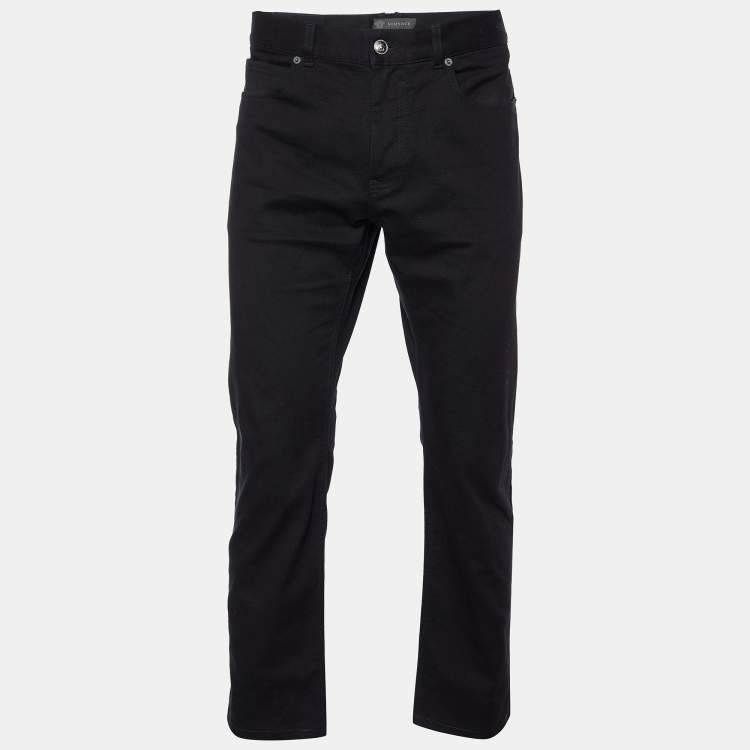 Pre Owned Versace Black Denim Embroidered Crest Detail Jeans XL Waist 39" 