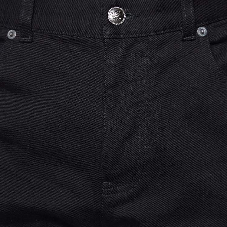 Pre Owned Versace Black Denim Embroidered Crest Detail Jeans XL Waist 39" 