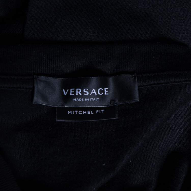 Pre Owned Versace Black Cotton Knit & Renaissance Printed Silk T-Shirt XL