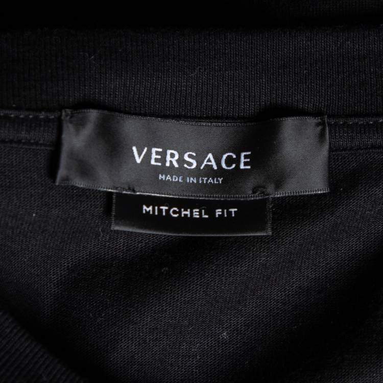 Pre Owned Versace Black Cotton Knit & Renaissance Printed Silk T-Shirt XL