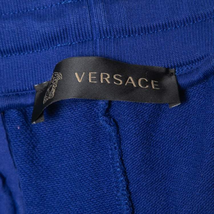 Pre Owned Versace Blue Logo Embroidered Cotton Joggers 2XL