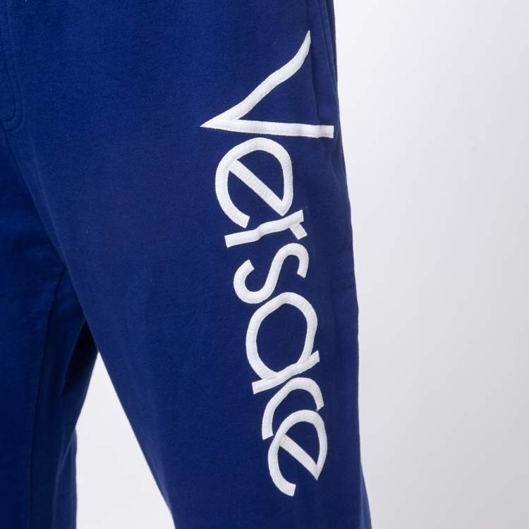 Pre Owned Versace Blue Logo Embroidered Cotton Joggers 2XL