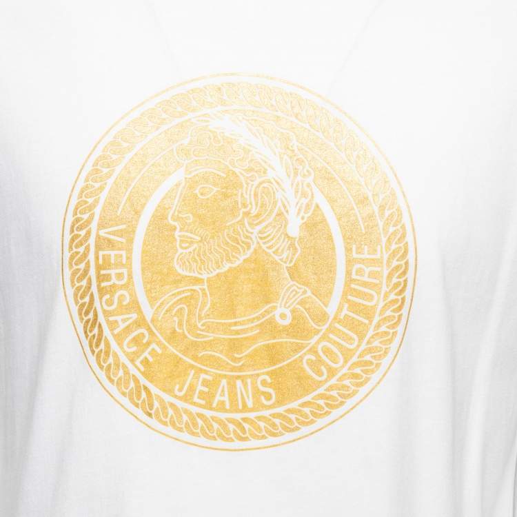 Pre Owned Versace Jeans Couture White Logo Print Cotton Half Sleeve T-Shirt XL