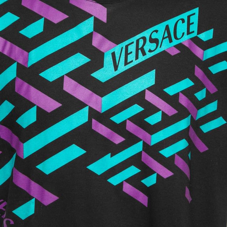Pre Owned Versace Black La Greca Print Cotton Crewneck T-Shirt 2XL