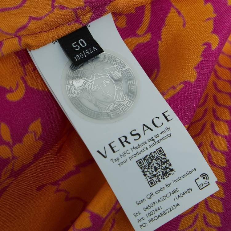 Pre Owned Versace Pink/Orange Baroque Printed Silk Shirt L