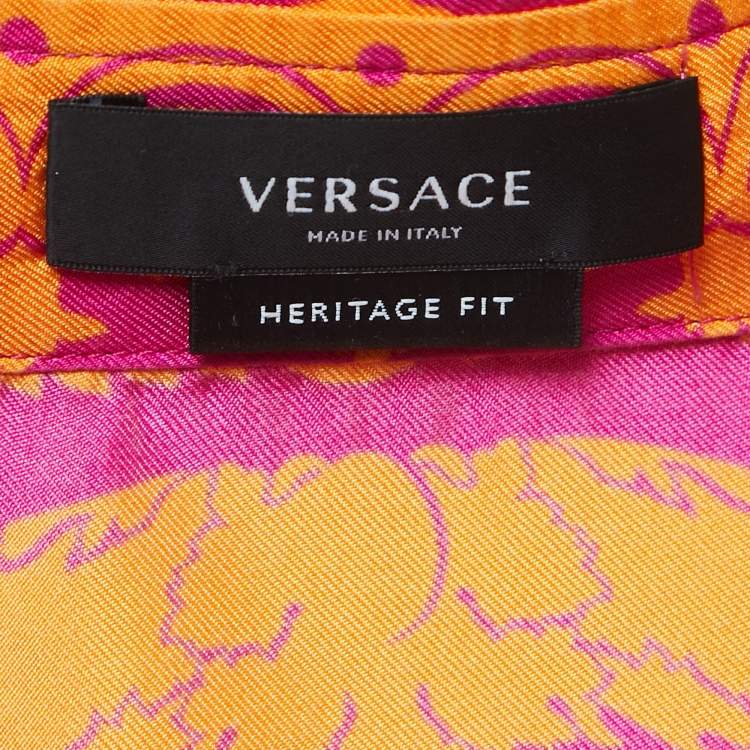 Pre Owned Versace Pink/Orange Baroque Printed Silk Shirt L