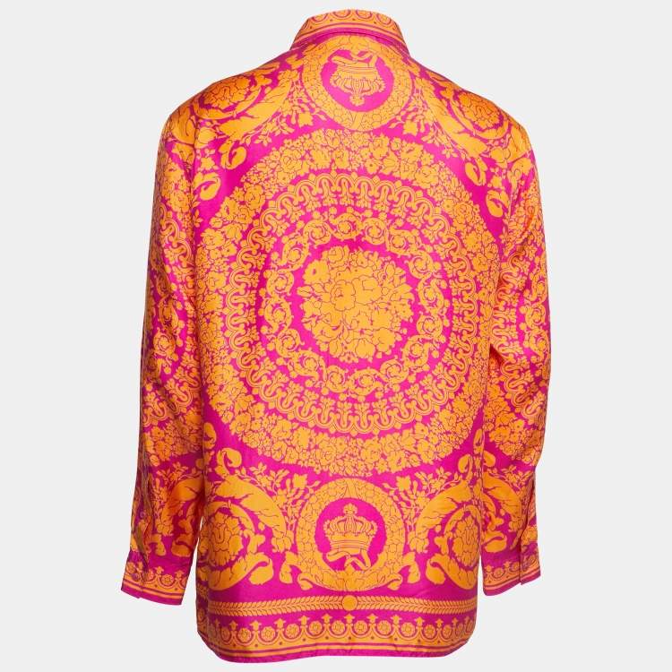Versace Pink/Orange Baroque Printed Silk Shirt L Versace