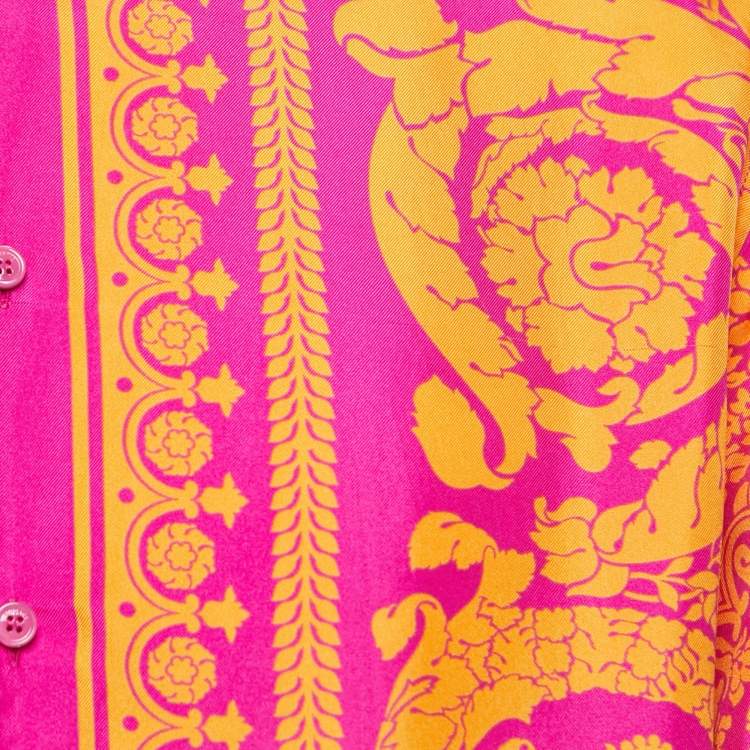 Pre Owned Versace Pink/Orange Baroque Printed Silk Shirt L