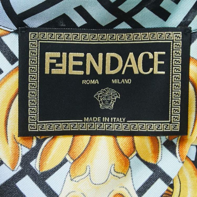 Pre Owned Fendace Multicolor Monogram Baroque Printed Silk Short Sleeve Shirt XL
