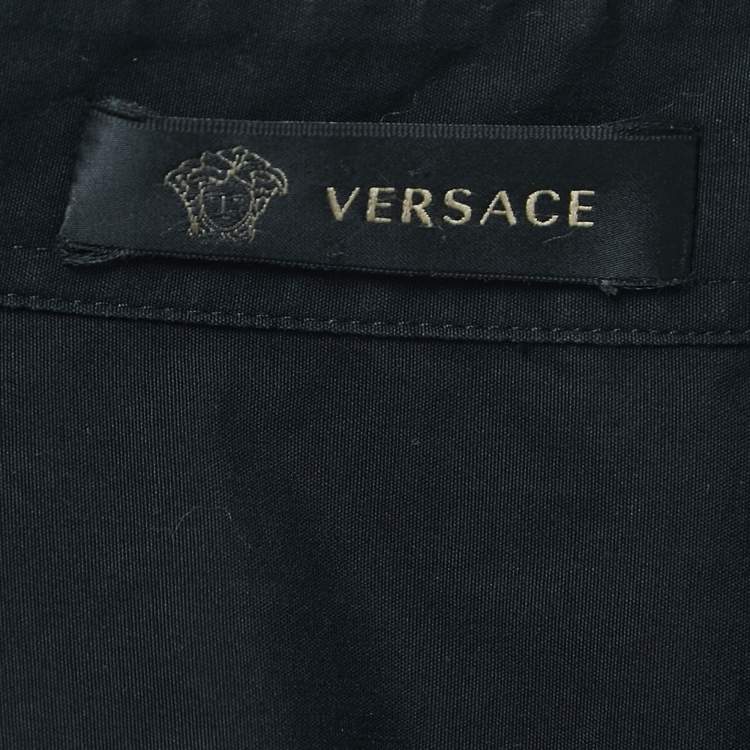 Pre Owned Versace Black Embroidered Cotton Button Front Double Cuff Shirt XL