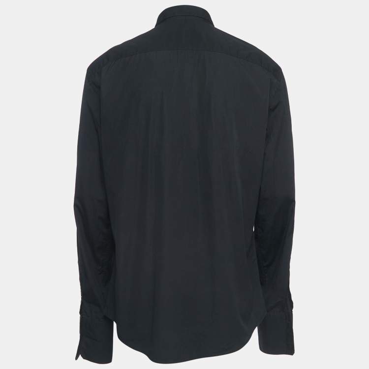 Pre Owned Versace Black Embroidered Cotton Button Front Double Cuff Shirt XL