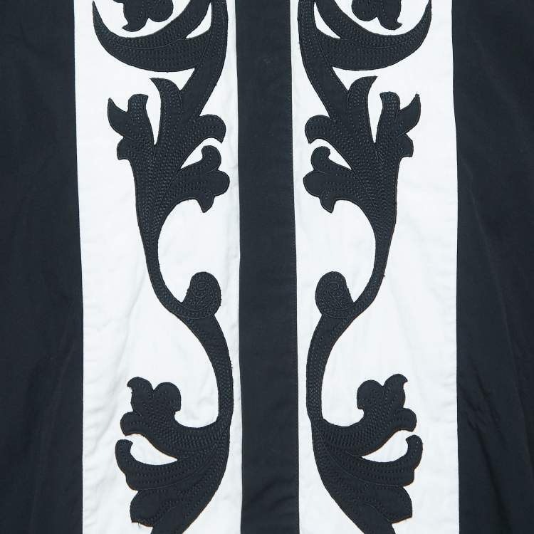 Pre Owned Versace Black Embroidered Cotton Button Front Double Cuff Shirt XL