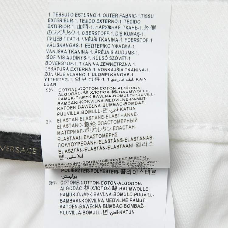 Pre Owned Versace White Denim Medusa Button Detailed Jeans L Waist 34"