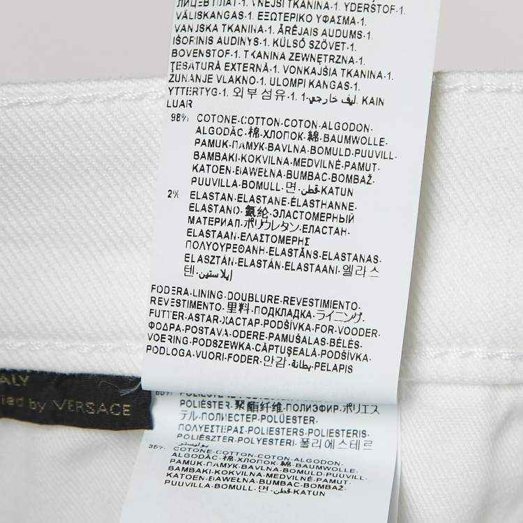 Pre Owned Versace White Denim Medusa Button Detailed Jeans L Waist 34"