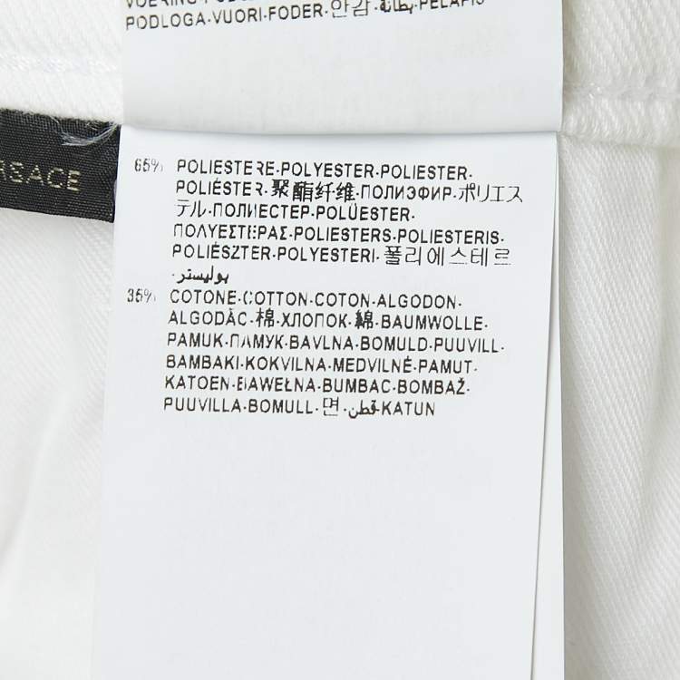 Pre Owned Versace White Denim Medusa Button Detailed Jeans L Waist 34"