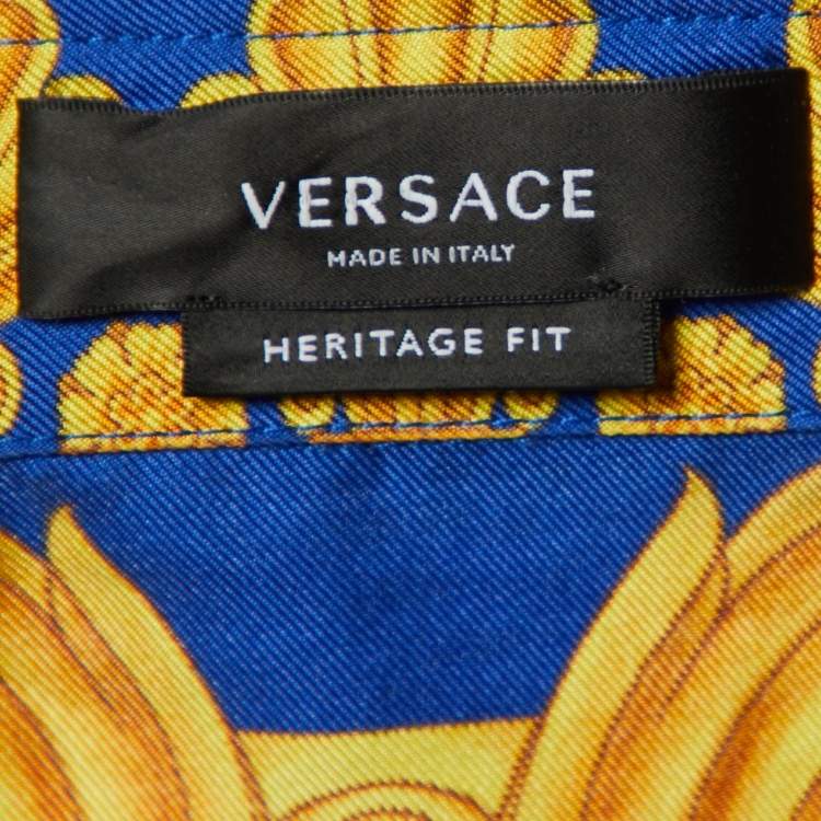 Pre Owned Versace Blue Baroque Printed Silk Heritage Fit Shirt L