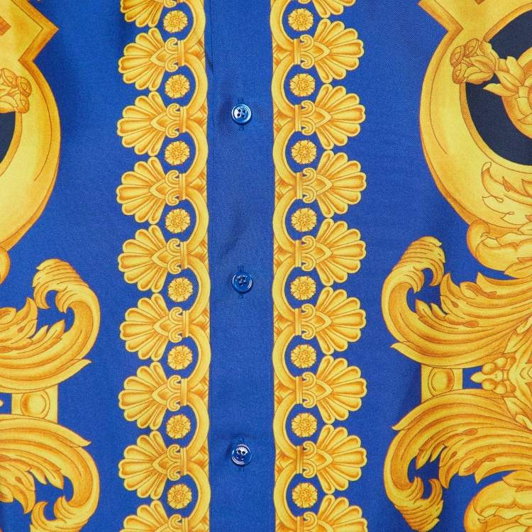Pre Owned Versace Blue Baroque Printed Silk Heritage Fit Shirt L
