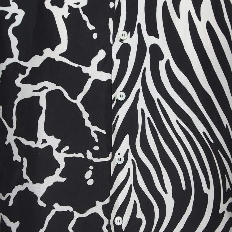 Pre Owned Versace Black Zebra/Giraffe Print Silk Button Front Full Sleeve Shirt M