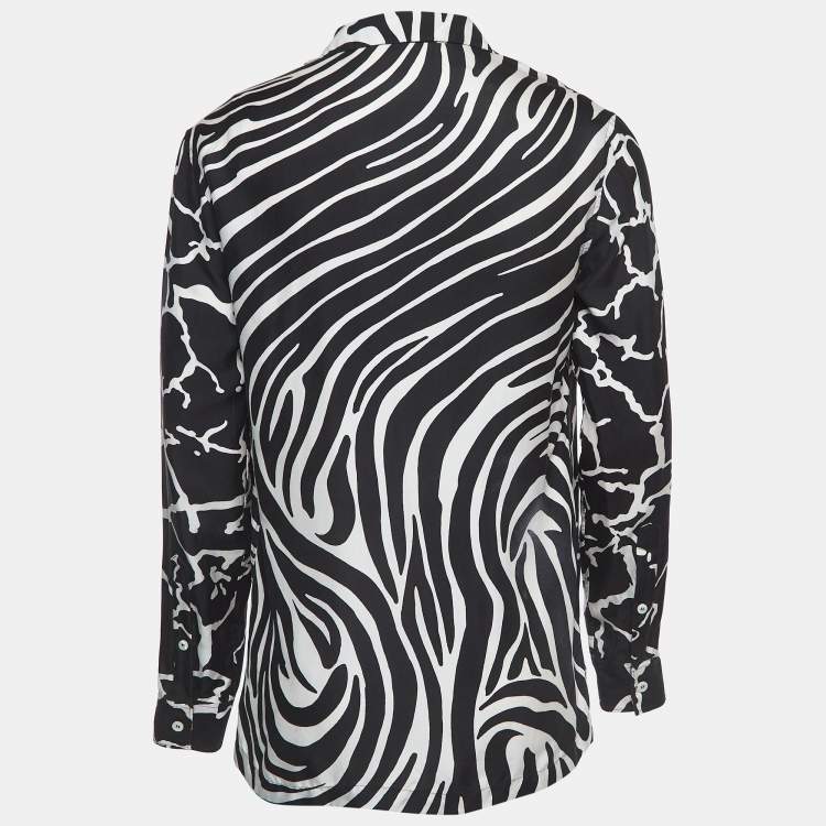 Pre Owned Versace Black Zebra/Giraffe Print Silk Button Front Full Sleeve Shirt M