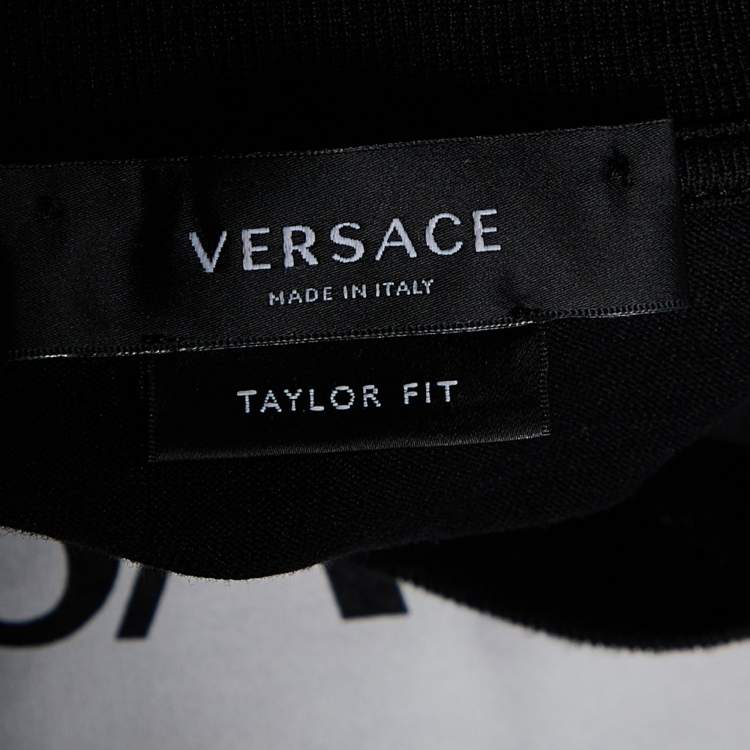 Pre Owned Versace Black Logo Print Cotton Taylor Fit Half Sleeve T-Shirt 2XL
