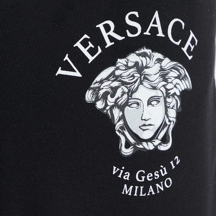 Pre Owned Versace Black Logo Print Cotton Elasticized Waist Jogger Pants XL
