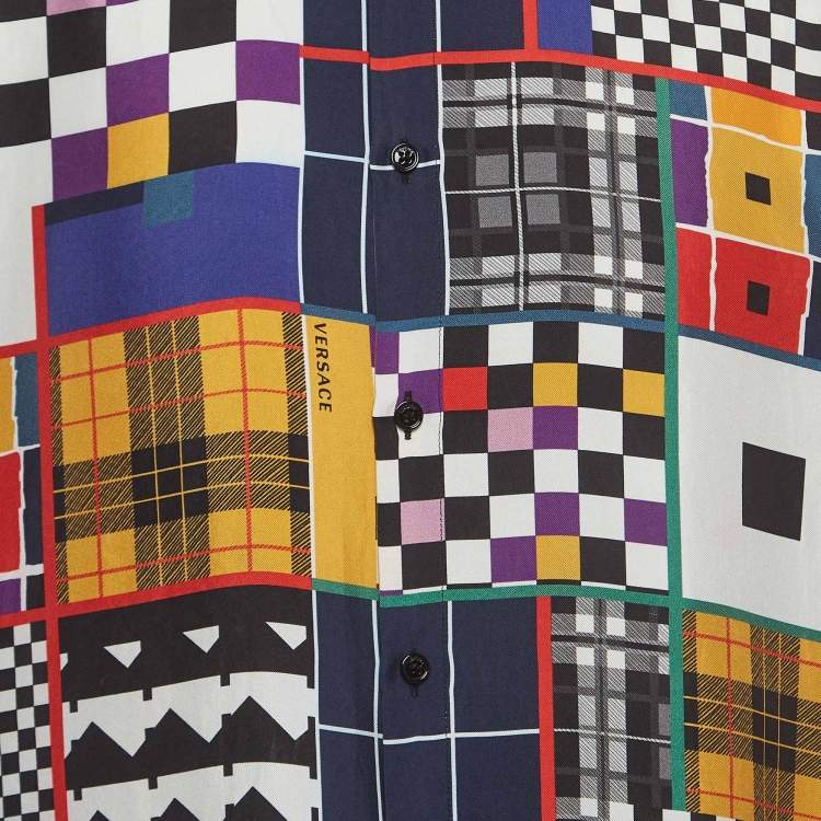 Pre Owned Versace Multicolor Patchwork Print Silk Shirt XL