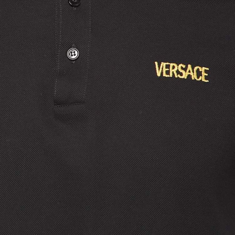 Pre Owned Versace Black Embroidered Cotton Pique Polo Custom Fit T-Shirt M