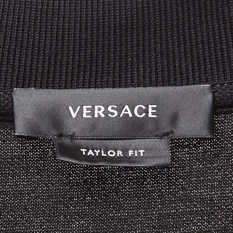 Pre Owned Versace Black Embroidered Cotton Pique Polo Custom Fit T-Shirt M