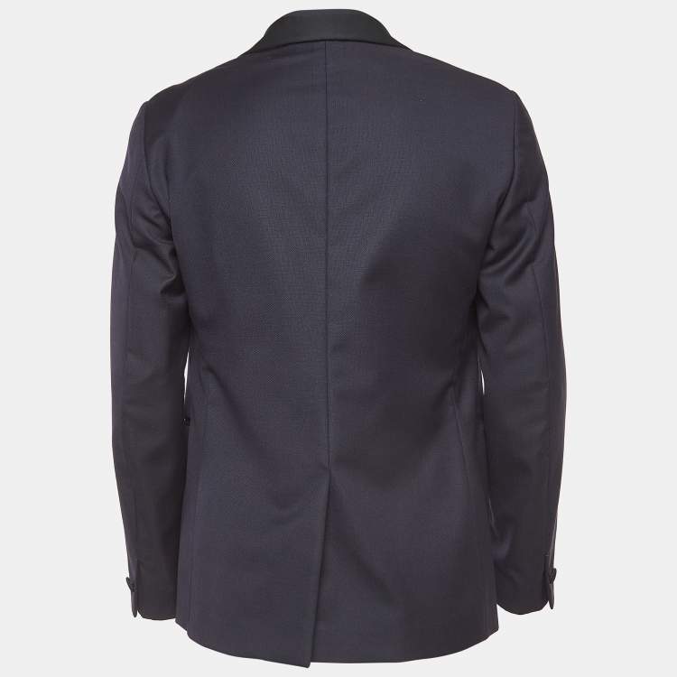 Pre Owned Versace Navy Blue Satin Trim Satin Wool Single Breasted Blazer L