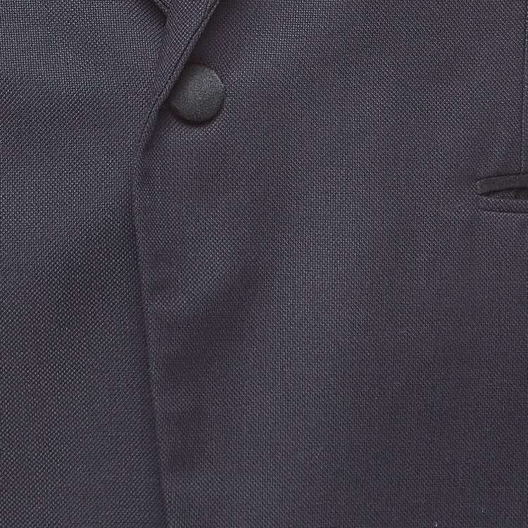 Pre Owned Versace Navy Blue Satin Trim Satin Wool Single Breasted Blazer L