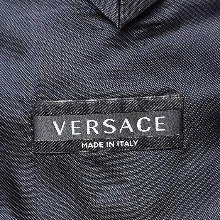 Pre Owned Versace Navy Blue Satin Trim Satin Wool Single Breasted Blazer L