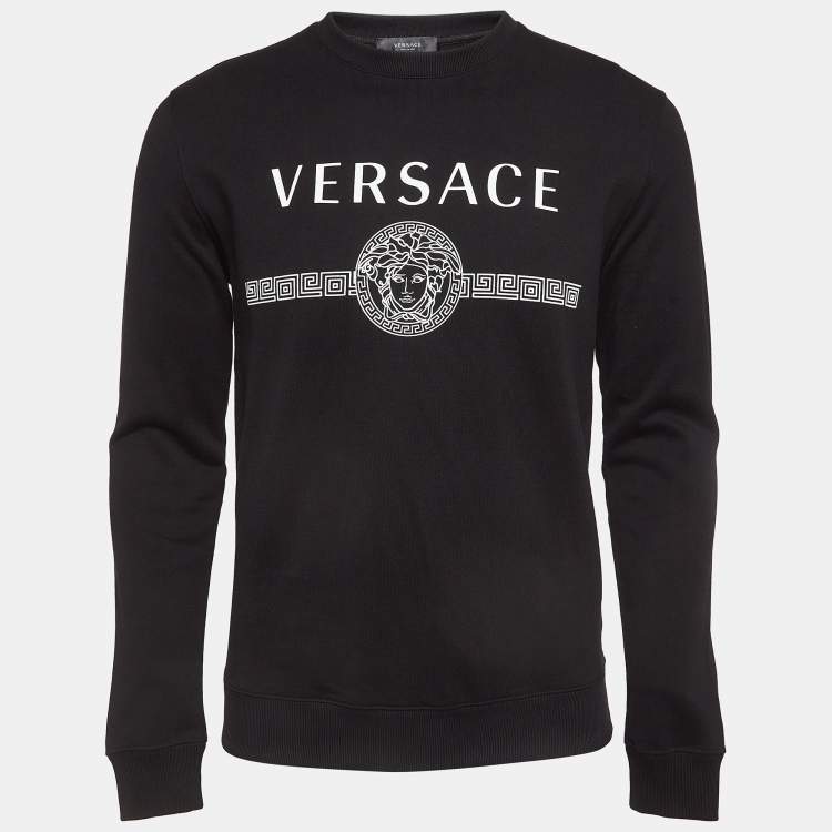 Pre Owned Versace Black Logo Print Cotton Knit Taylor Fit Sweatshirt XS