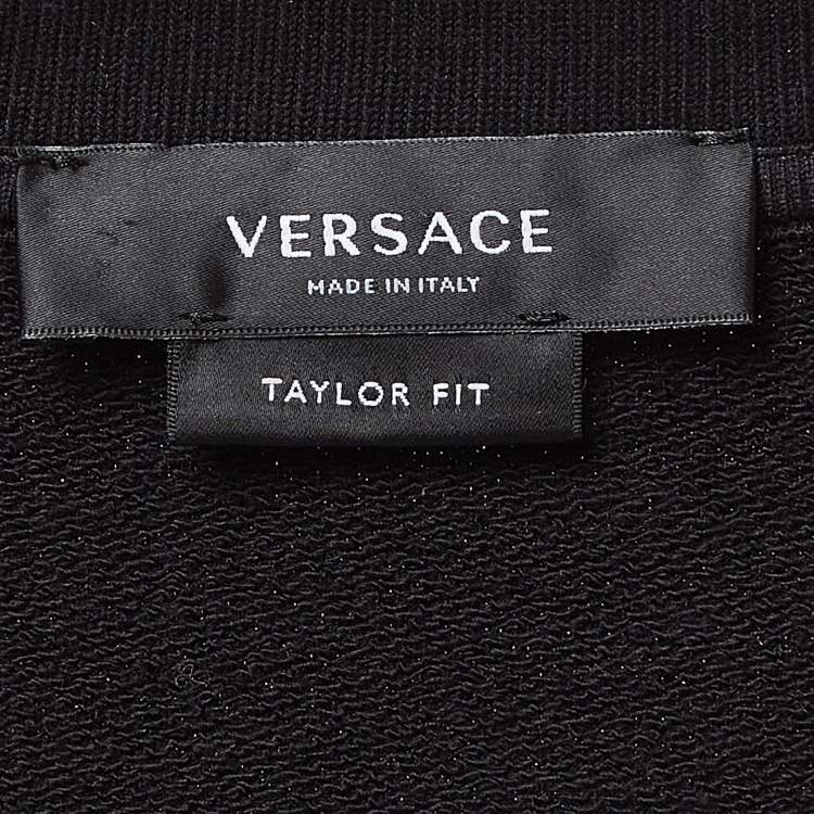 Pre Owned Versace Black Logo Print Cotton Knit Taylor Fit Sweatshirt XS