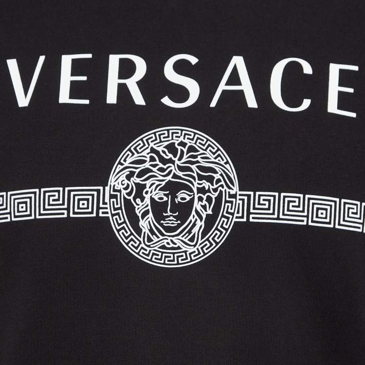 Pre Owned Versace Black Logo Print Cotton Knit Taylor Fit Sweatshirt XS