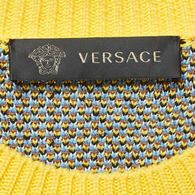 Pre Owned Versace Yellow Animal Print Knit Sweater L