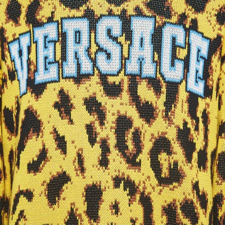Pre Owned Versace Yellow Animal Print Knit Sweater L