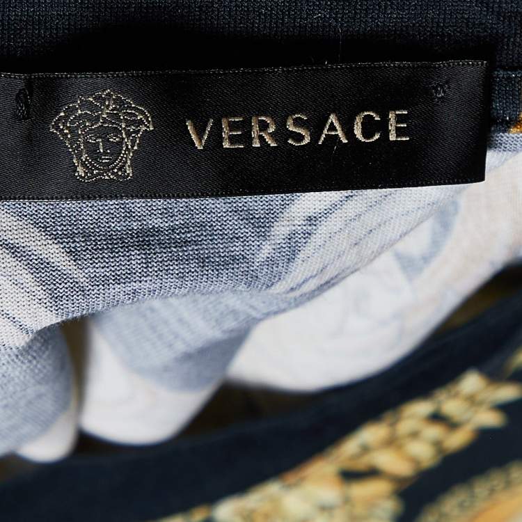 Pre Owned Versace Yellow/Black Baroque Print Cotton Crew Neck T-Shirt M