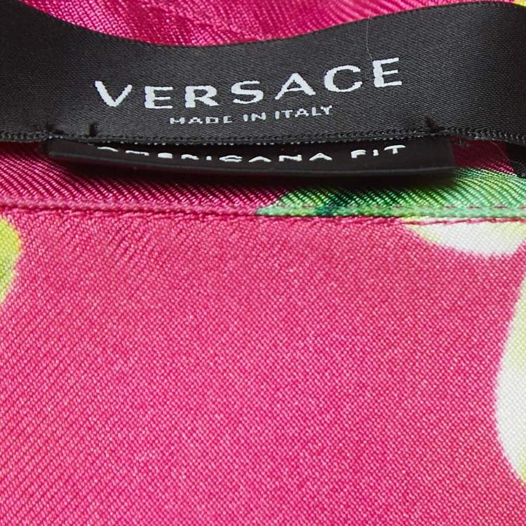 Pre Owned Versace Pink Orchid Print Silk American Fit Shirt L