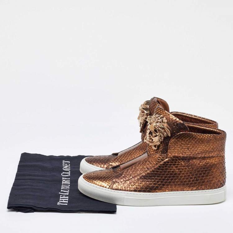 Pre Owned Versace Bronze Python Medusa Palazzo Slip On High Top Sneakers Size 41