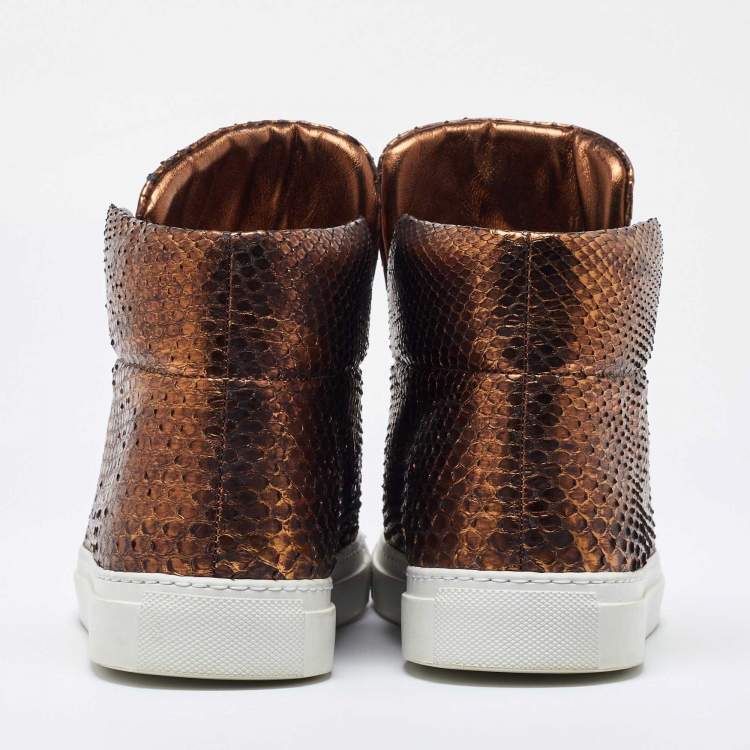 Pre Owned Versace Bronze Python Medusa Palazzo Slip On High Top Sneakers Size 41